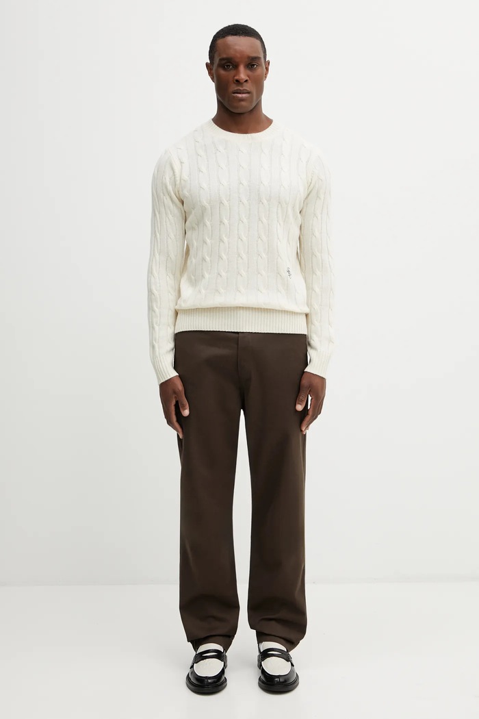 Sporty & Rich maglione in lana SRC Cableknit Cashmere WS08765302WH37 beige