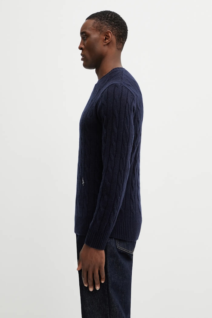 Μάλλινο πουλόβερ Sporty & Rich SRC Cableknit Cashmere WS08765302BL106 σκούρο μπλε AW25