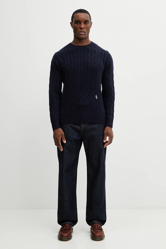 Μάλλινο πουλόβερ Sporty & Rich SRC Cableknit Cashmere WS08765302BL106 σκούρο μπλε