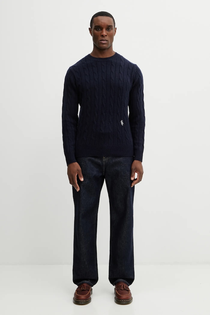 Μάλλινο πουλόβερ Sporty & Rich SRC Cableknit Cashmere WS08765302BL106 σκούρο μπλε