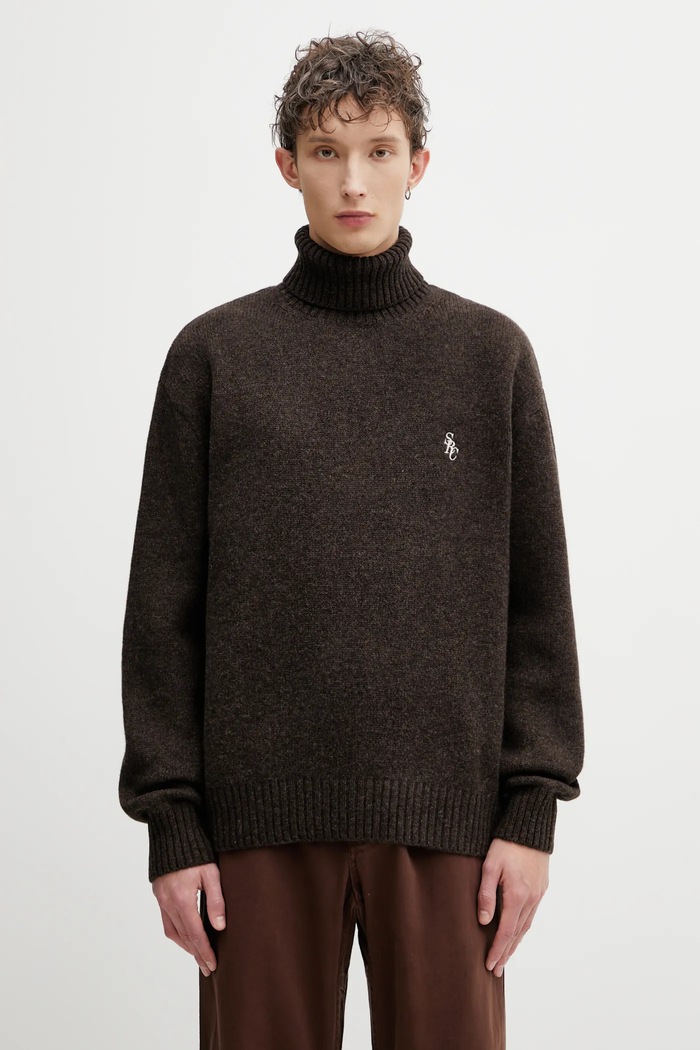 Μάλλινο πουλόβερ Sporty & Rich SRC Wool απλό καφέ WS08265302BR03