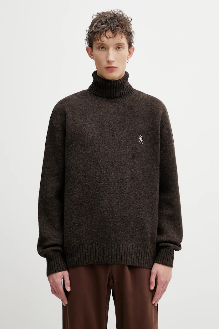 Μάλλινο πουλόβερ Sporty & Rich SRC Wool απλό καφέ WS08265302BR03