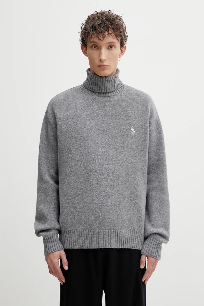 Μάλλινο πουλόβερ Sporty & Rich SRC Wool απλό γκρί WS08262302GY04
