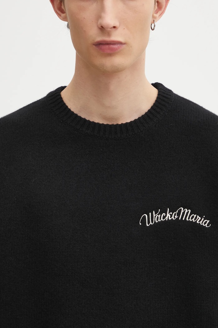 Вълнен пуловер Wacko Maria Classic Crew Neck черен 25FW.WMK.KN12