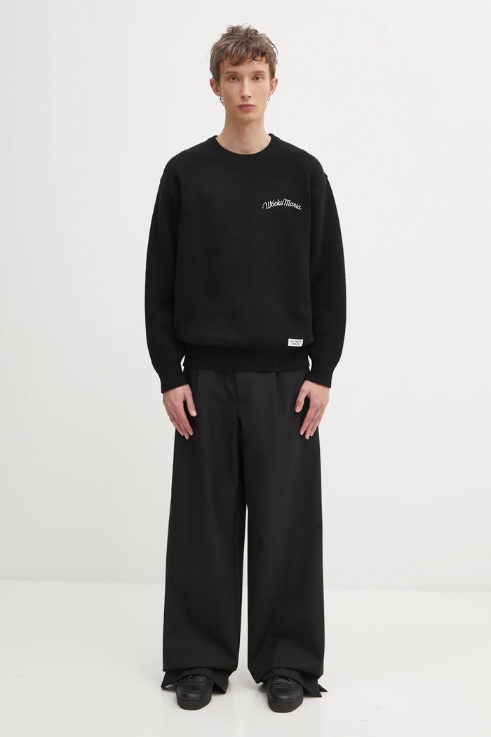 Вълнен пуловер Wacko Maria Classic Crew Neck 25FW.WMK.KN12 черен