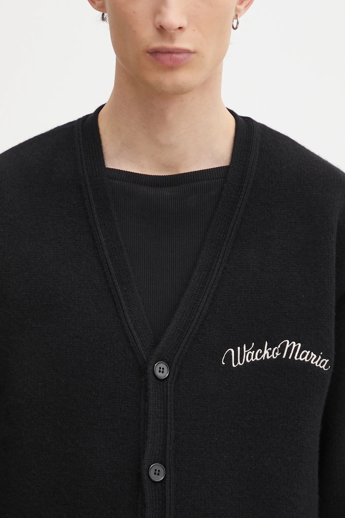 Вълнена жилетка Wacko Maria Classic Cardigan черен 25FW.WMK.KN13