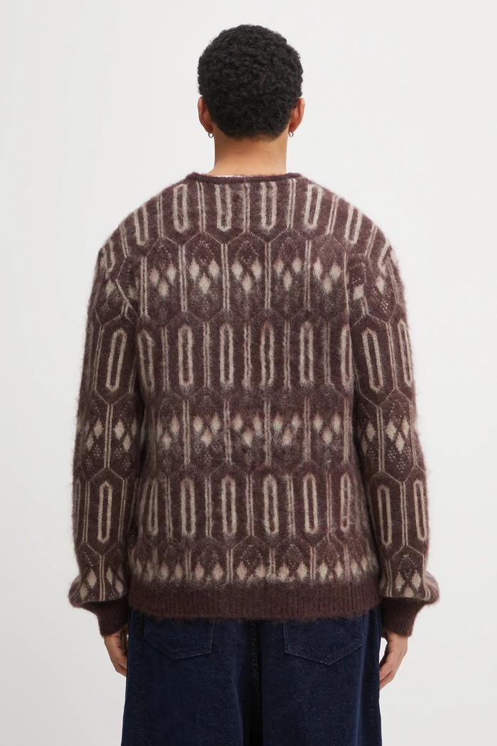 Oblečenie Kardigan s prímesou mohéru Needles Geometric RW357 burgundské