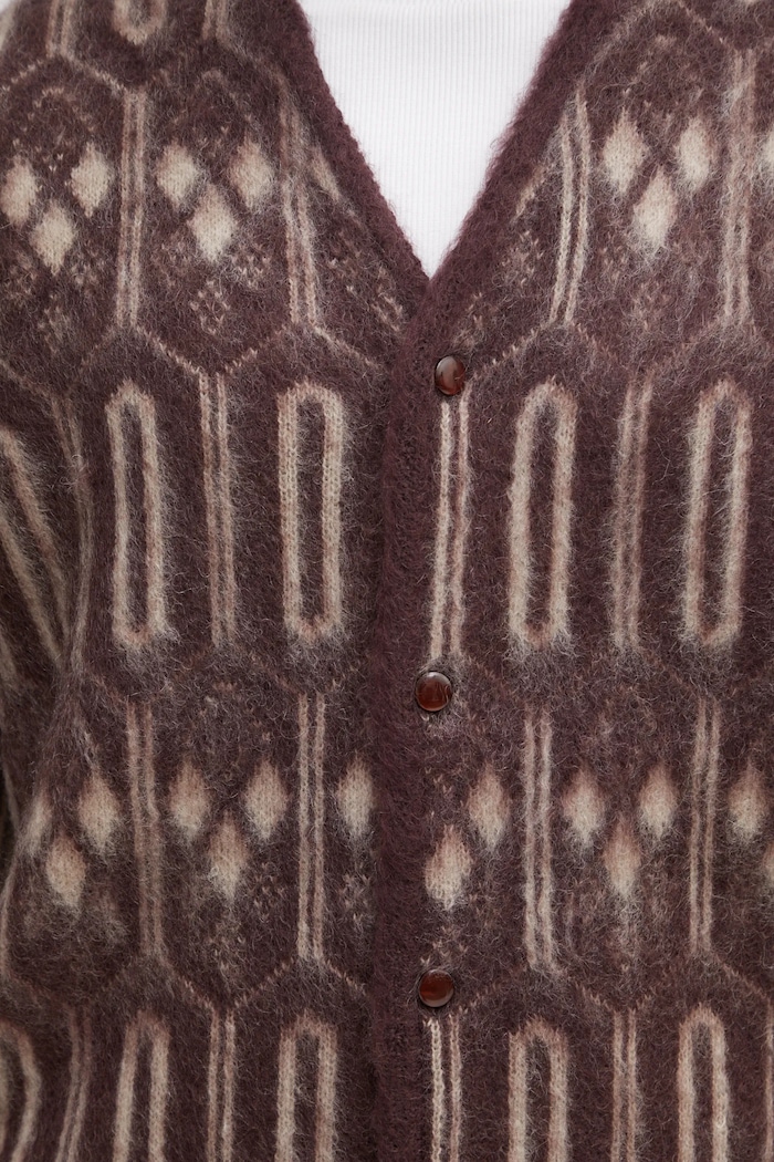 Kardigan s prímesou mohéru Needles Geometric burgundské RW357