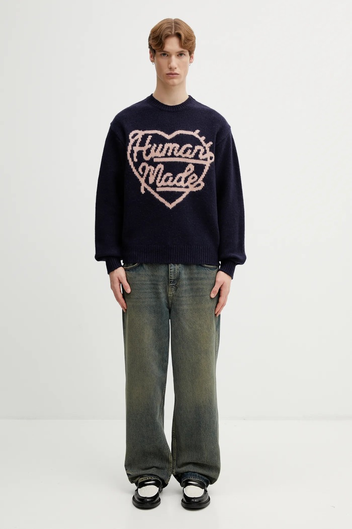 Human Made sweter z dodatkiem wełny KNITTED SWEATER HM30CS035 granatowy