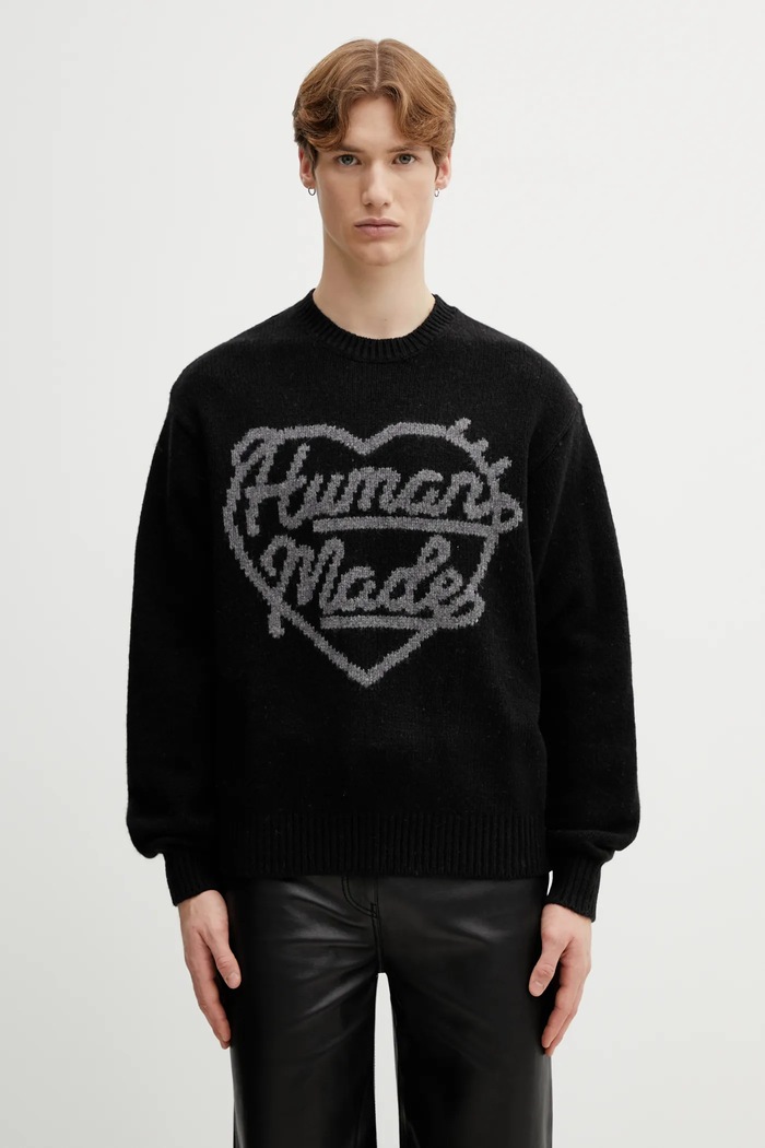 Human Made sweter z dodatkiem wełny KNITTED SWEATER okrągły czarny HM30CS035