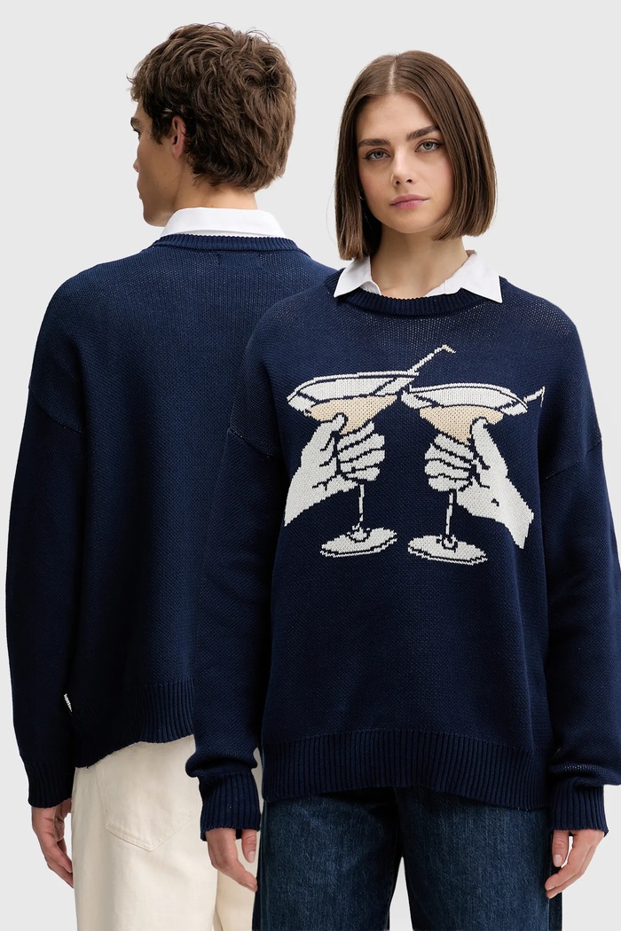 Kaotiko sweter bawełniany wzorzyste granatowy AR015.01.E002