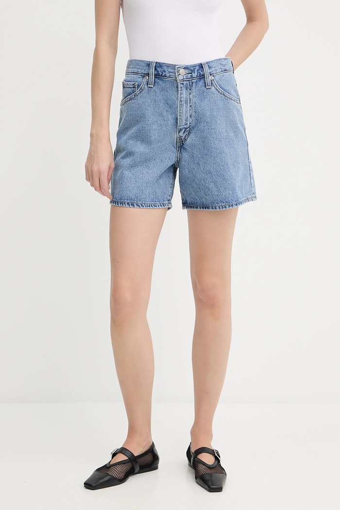Levi's σορτς γυναικεία ντένιμ CINCH MID-THIGH βαμβάκι μπλε 003KI