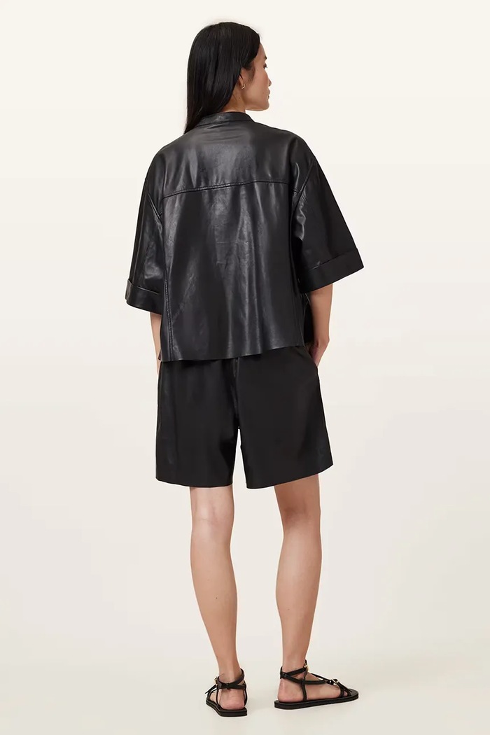 AllSaints pantaloni scurți de piele ARLA W059TC negru