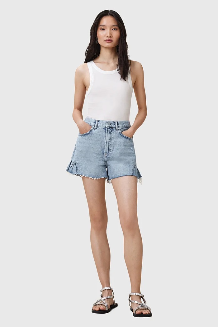 Βαμβακερό σορτσάκι AllSaints ELIANA βαμβάκι μπλε W062EC