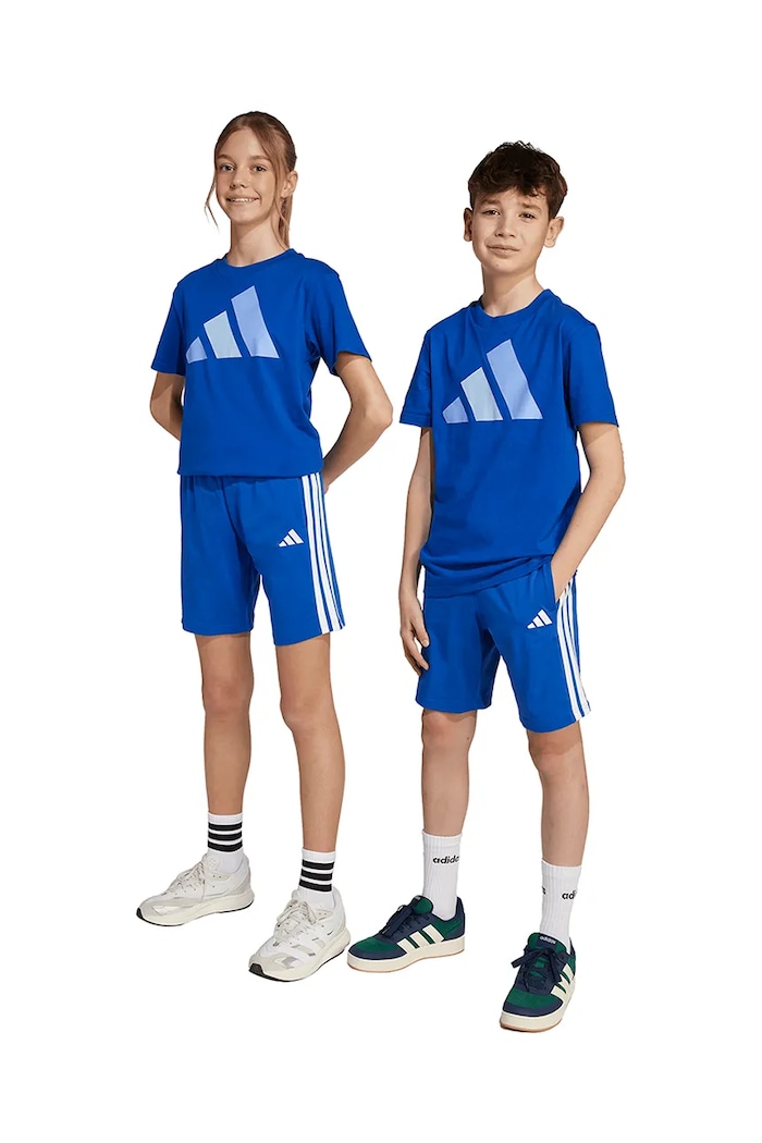 Детски памучен къс панталон adidas памук син JY5017