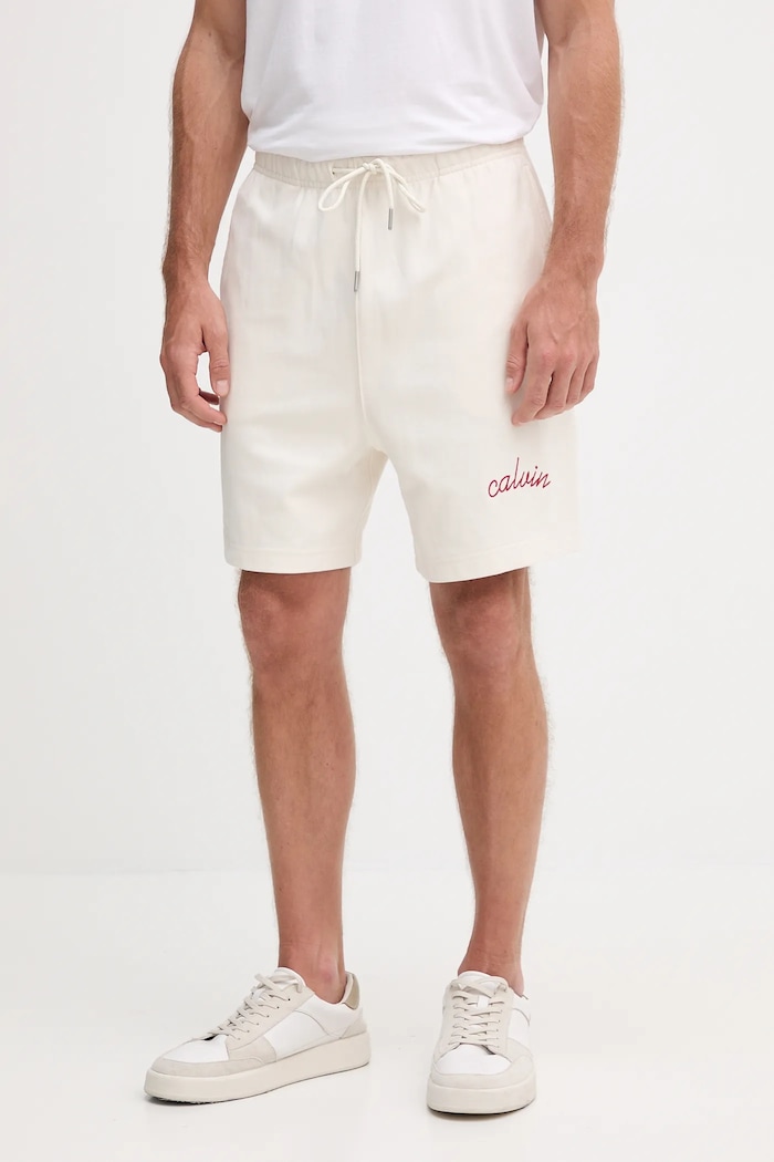 Šortky Calvin Klein Jeans pletenina béžová LV04RC224G