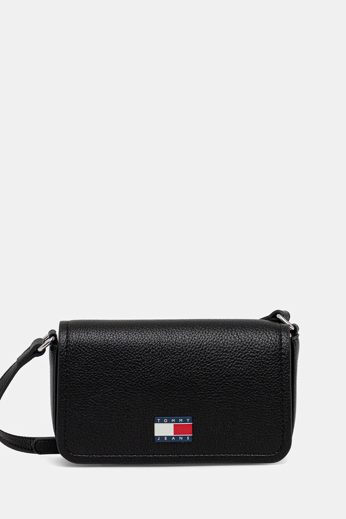 Kabelka Tommy Jeans usňová koža čierna AW0AW17553
