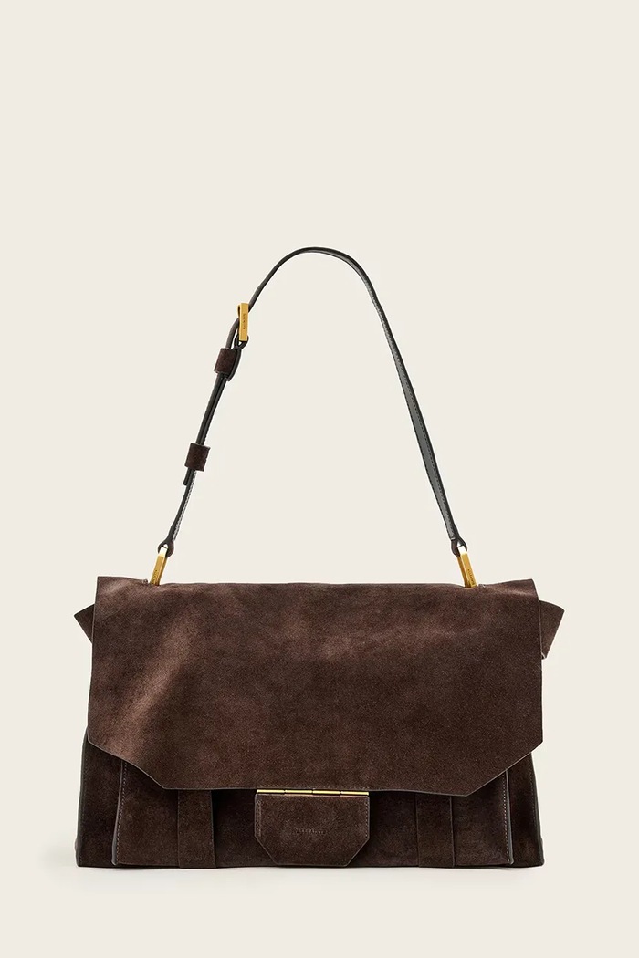 Torba od nubuk kože AllSaints URSA bez uzorka smeđa W321XC