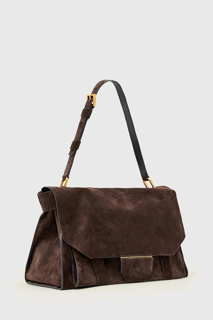 Torba od nubuk kože AllSaints URSA W321XC smeđa AW25