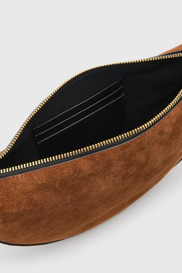 AllSaints geanta de mana din piele intoarsa HALFMOON W334XC maro