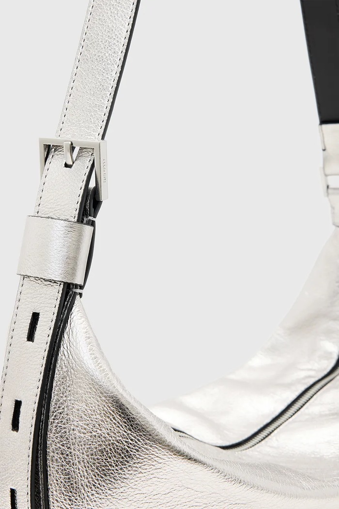 Geantă de piele HALF AllSaints W336XC argintiu