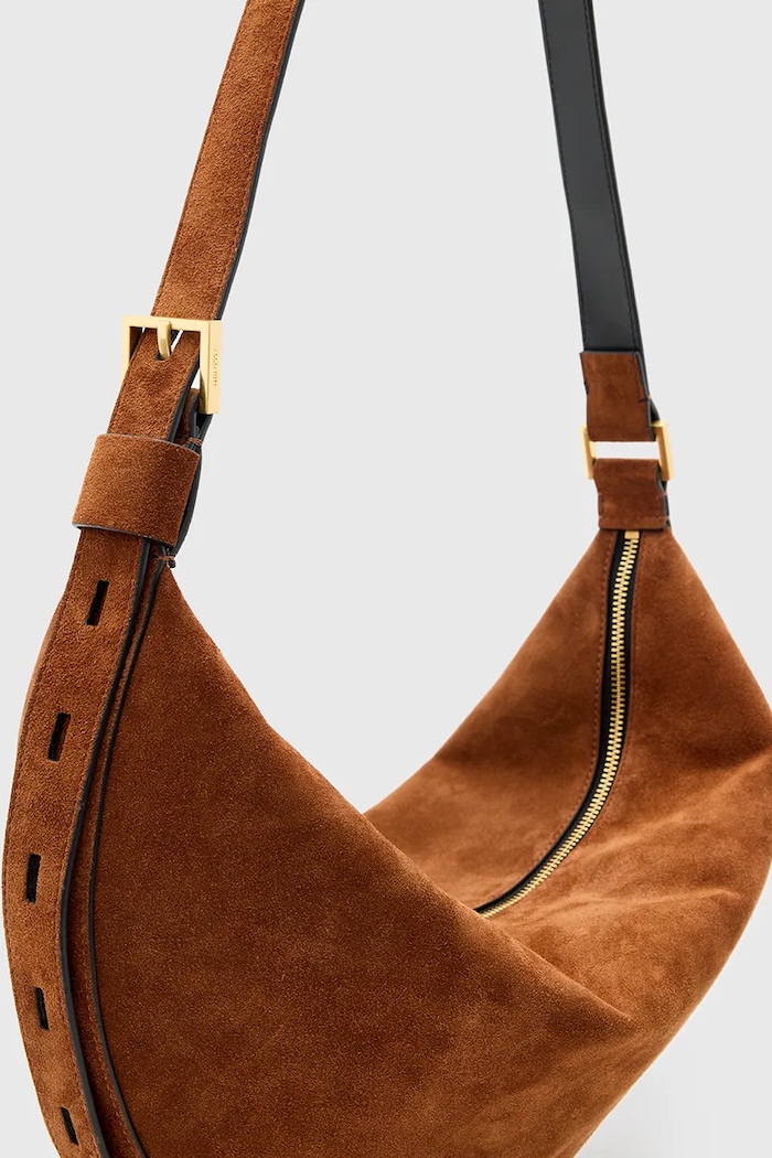AllSaints torebka zamszowa HALFMOON brązowy W337XC