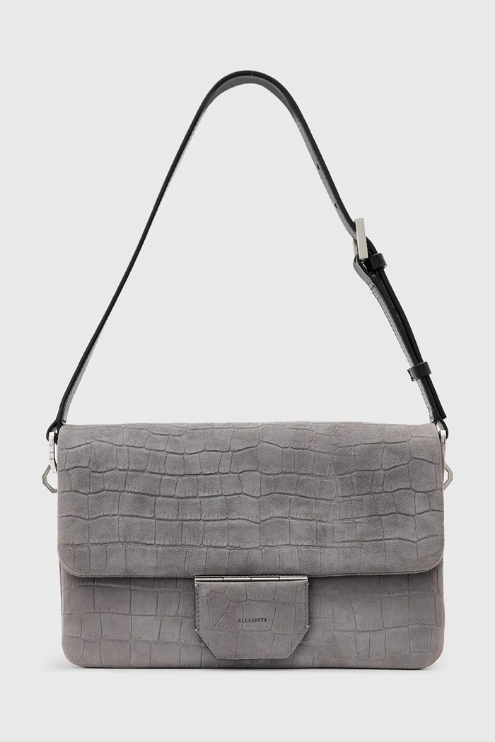 Kožená kabelka AllSaints ONDINE semišová kůže šedá W353XC