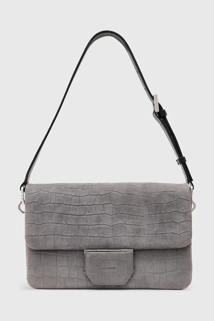 Kožená kabelka AllSaints ONDINE semišová kůže šedá W353XC