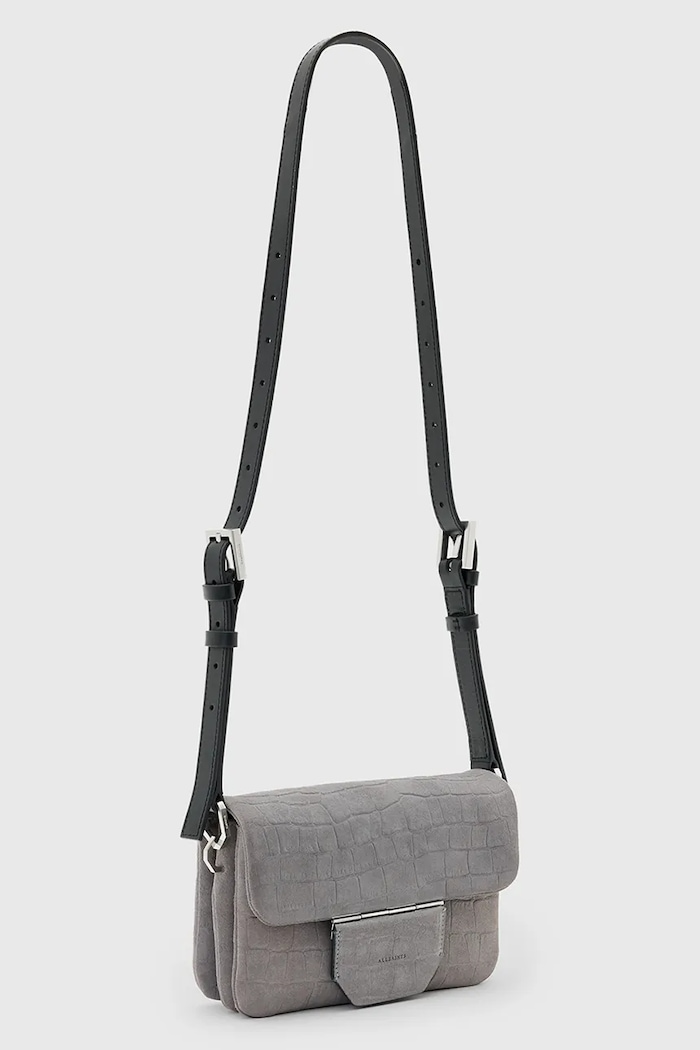 Kožená kabelka AllSaints JUPITER W354XC šedá AW25