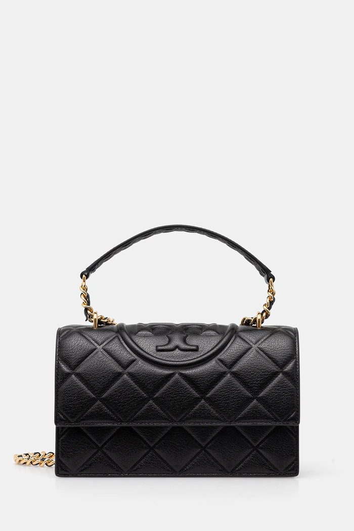 Tory Burch geantă de piele Fleming uni negru 164800.001
