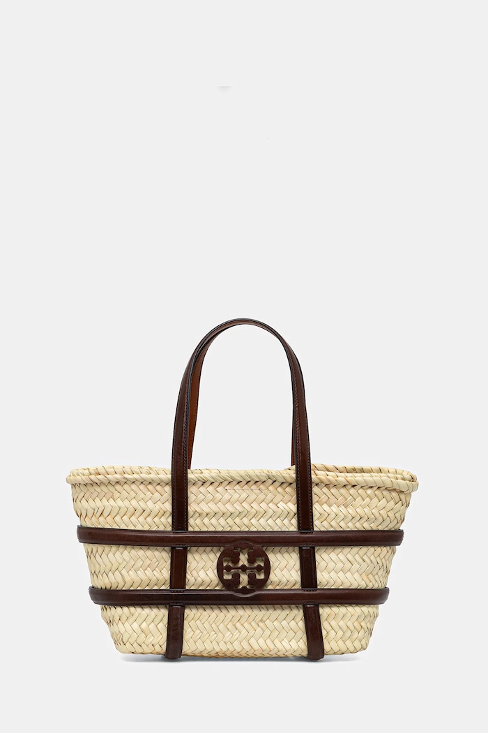 Τσάντα παραλίας Tory Burch Ella Straw Ella λείο δέρμα μπεζ 169218.902