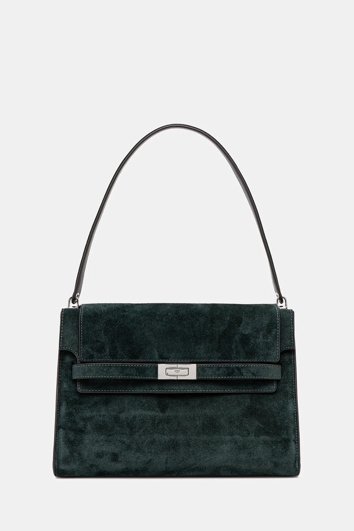 Tory Burch geantă de mână din piele întoarsă Lee Radziwill uni verde 169256.400