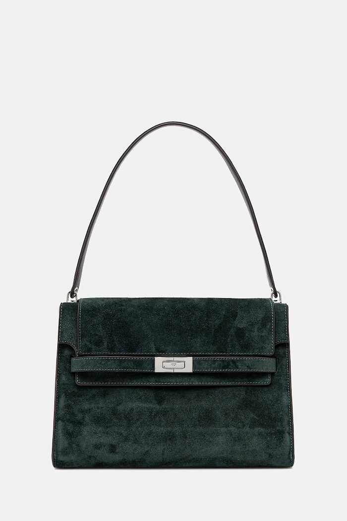 Tory Burch geantă de mână din piele întoarsă Lee Radziwill uni verde 169256.400
