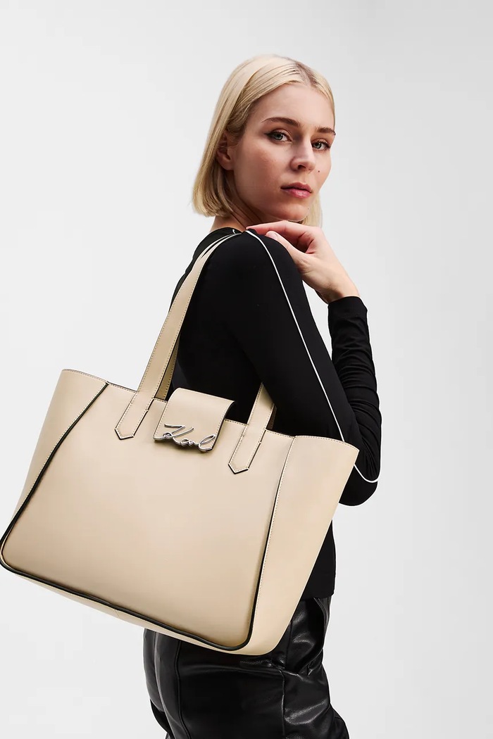 Kožená kabelka Karl Lagerfeld K/SIGNATURE A3W30133 béžová