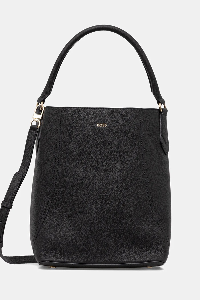 BOSS geantă de piele Lenah Bucket uni negru 50547744