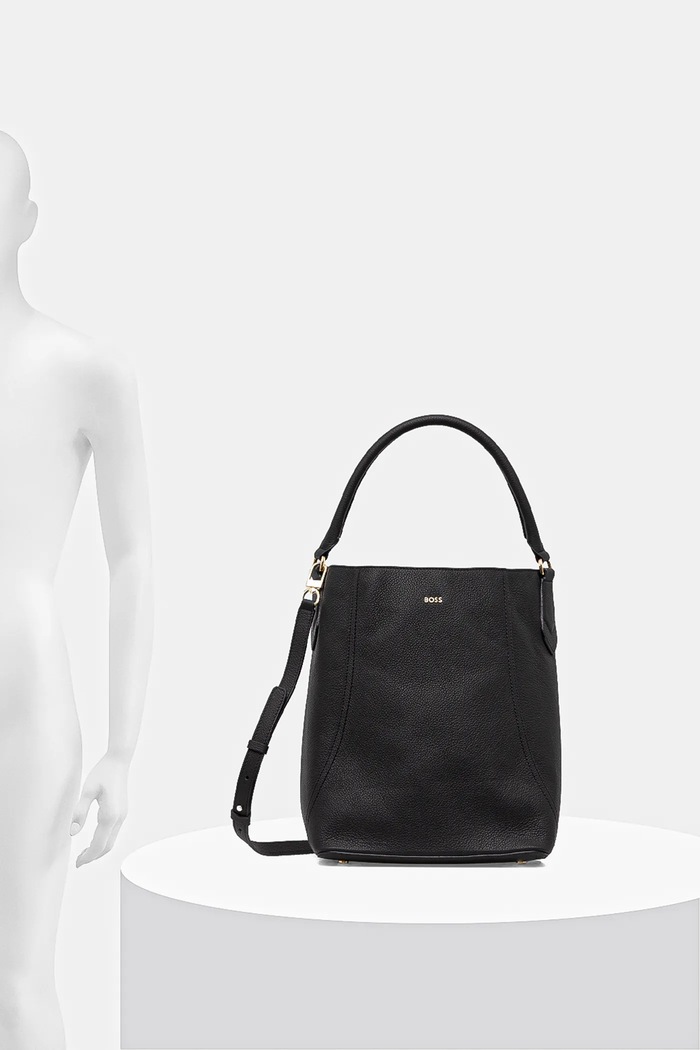 BOSS geantă de piele Lenah Bucket 50547744 negru