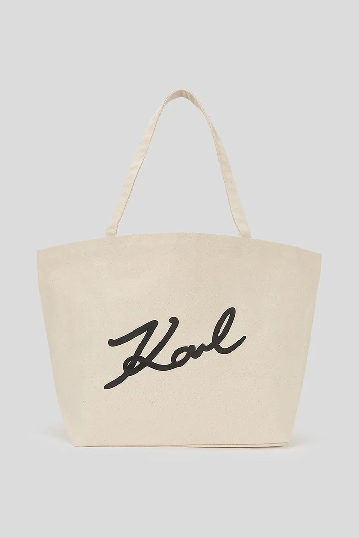 Bavlnená taška Karl Lagerfeld K/SIGNATURE potlač béžová A3W50108