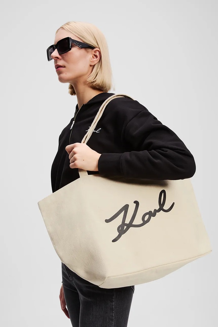 Bavlnená taška Karl Lagerfeld K/SIGNATURE A3W50108 béžová