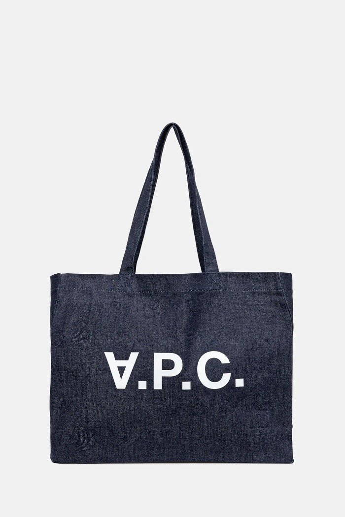 A.P.C. geantă de bumbac shopping daniela incape in A4 bleumarin COHIZ.M61446
