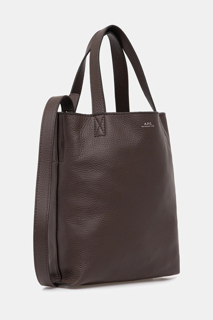 A.P.C. Poșetă de piele cabas maiko small PXCBC.M61667 maro AW25