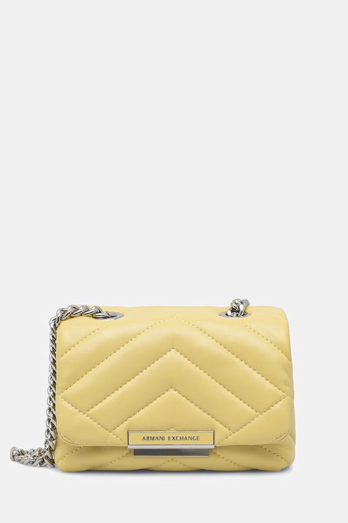 Armani Exchange geantă poștaș pentru femei, cu imitație de piele galben 948587.4R742.