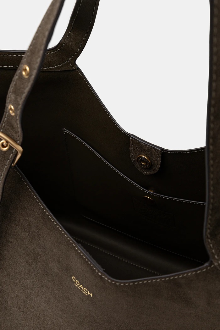 Geantă de mână din piele întoarsă Gramercy Tote Bag Coach CBN47 verde