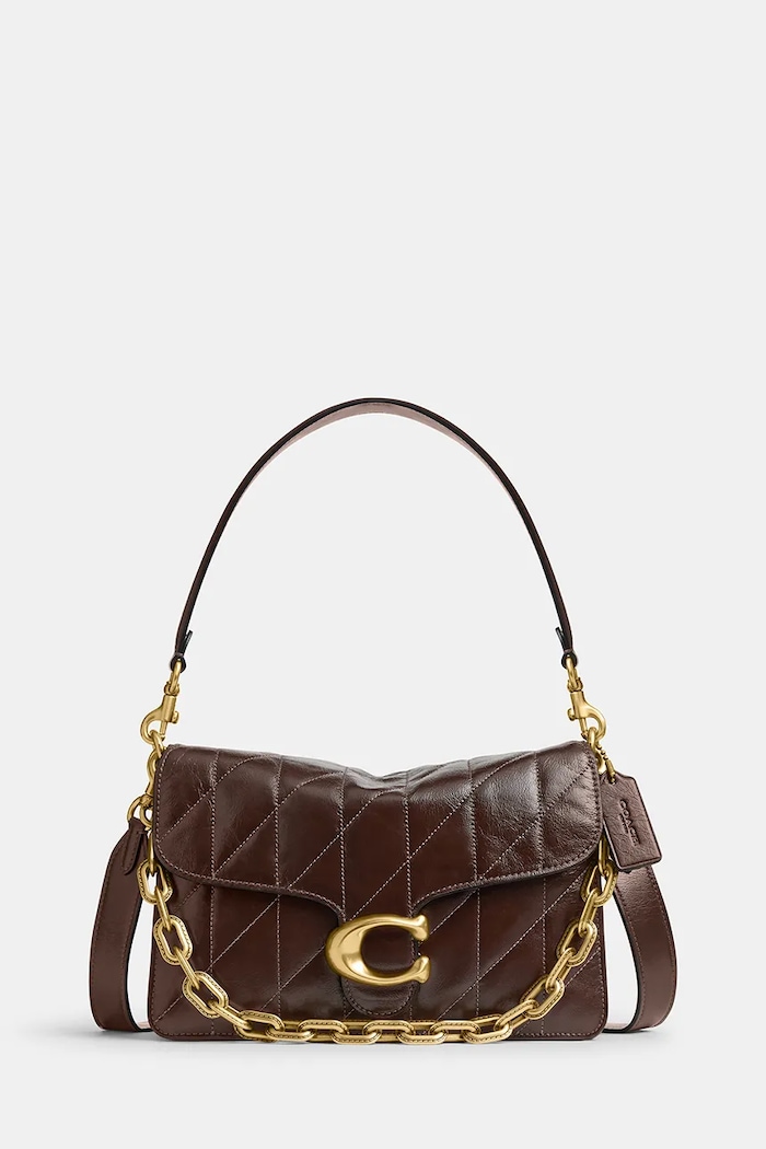 Coach torebka skórzana Chain Tabby Shoulder Bag With Quilting skóra licowa brązowy CAF55