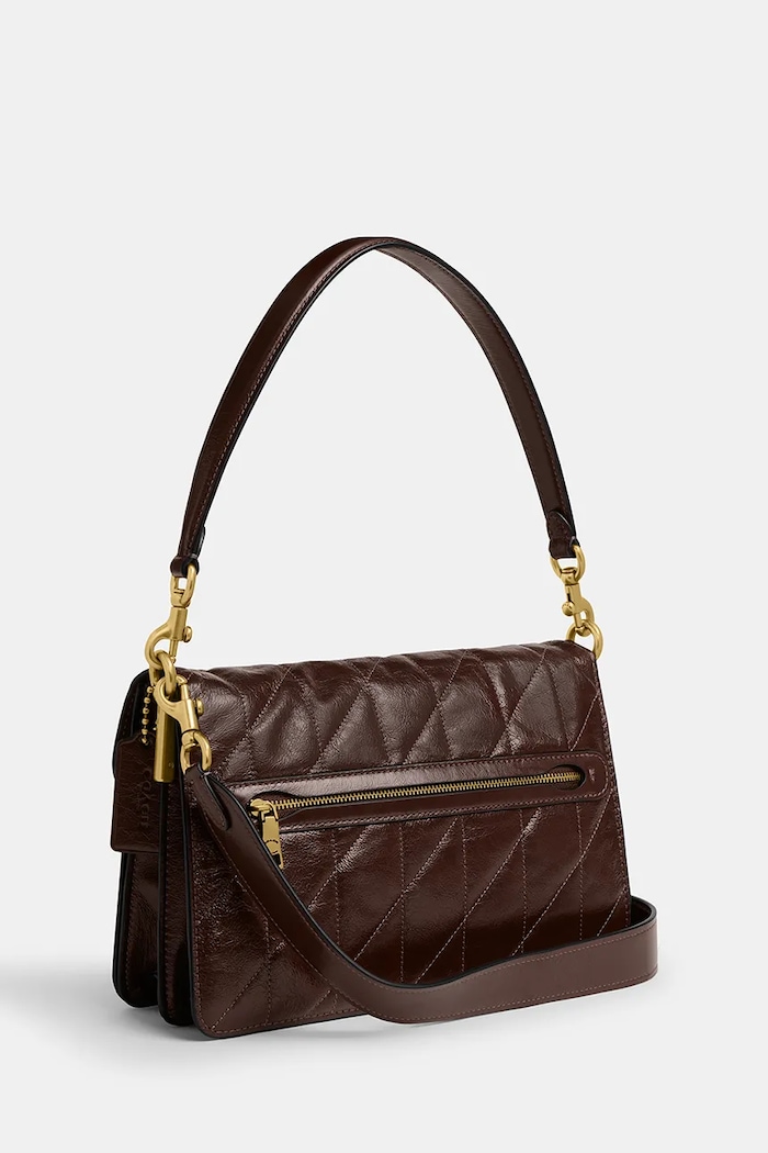 Akcesoria Coach torebka skórzana Chain Tabby Shoulder Bag With Quilting CAF55 brązowy