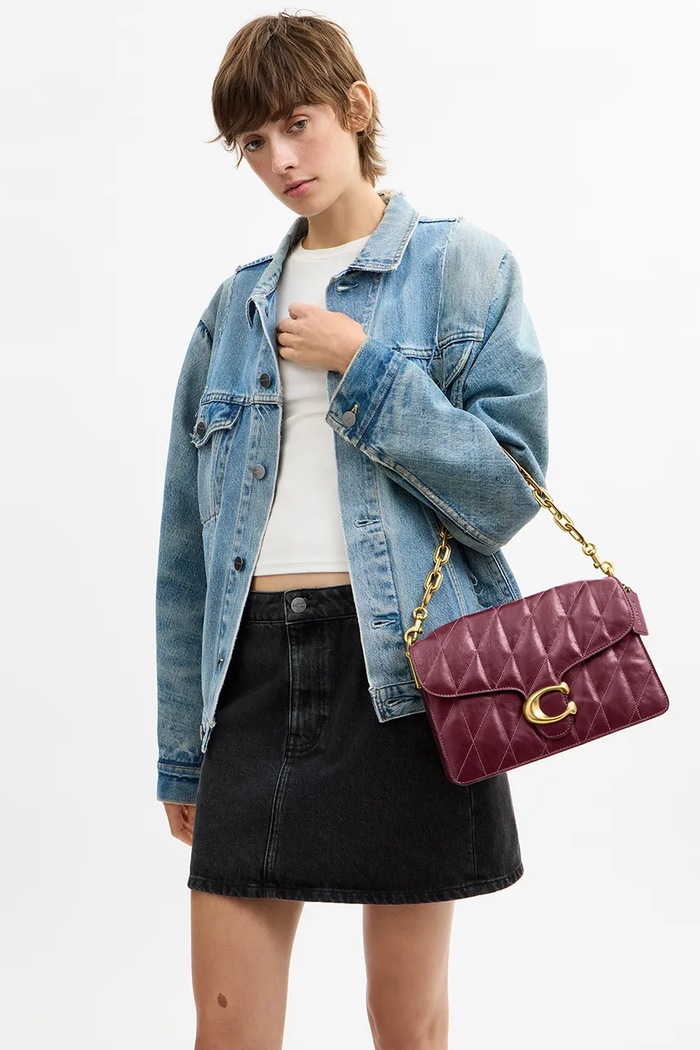 Coach Torebka bagietka damska skórzana Chain Tabby Shoulder Bag With Quilting CAF55
