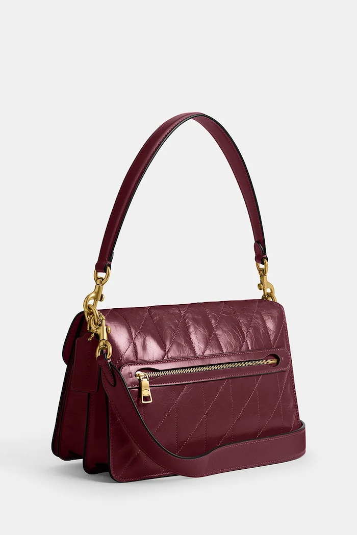 Akcesoria Coach Torebka bagietka damska skórzana Chain Tabby Shoulder Bag With Quilting CAF55 bordowy