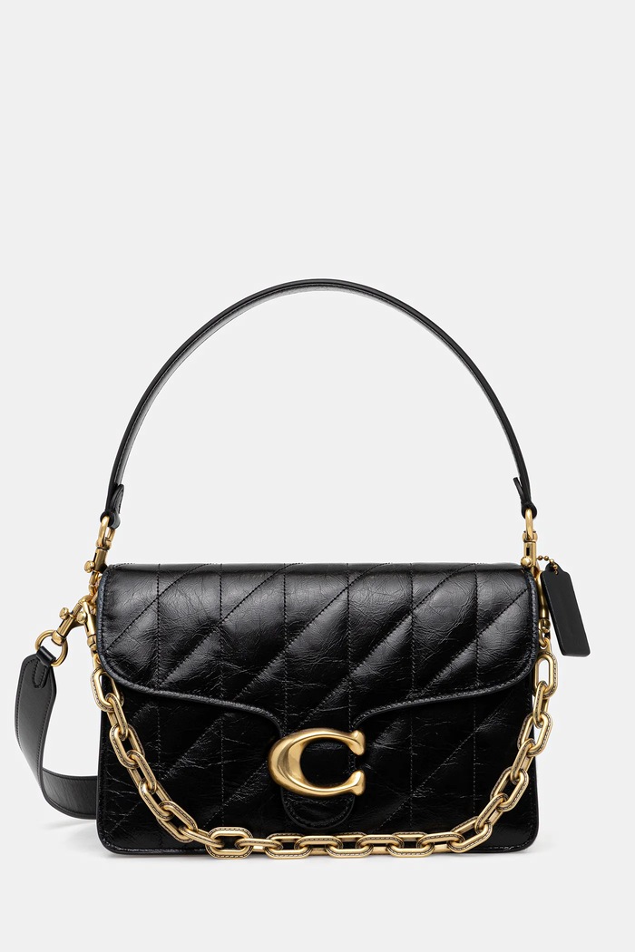 Kožená kabelka Coach Chain Tabby Shoulder Bag With Quilting hladký černá CAF55