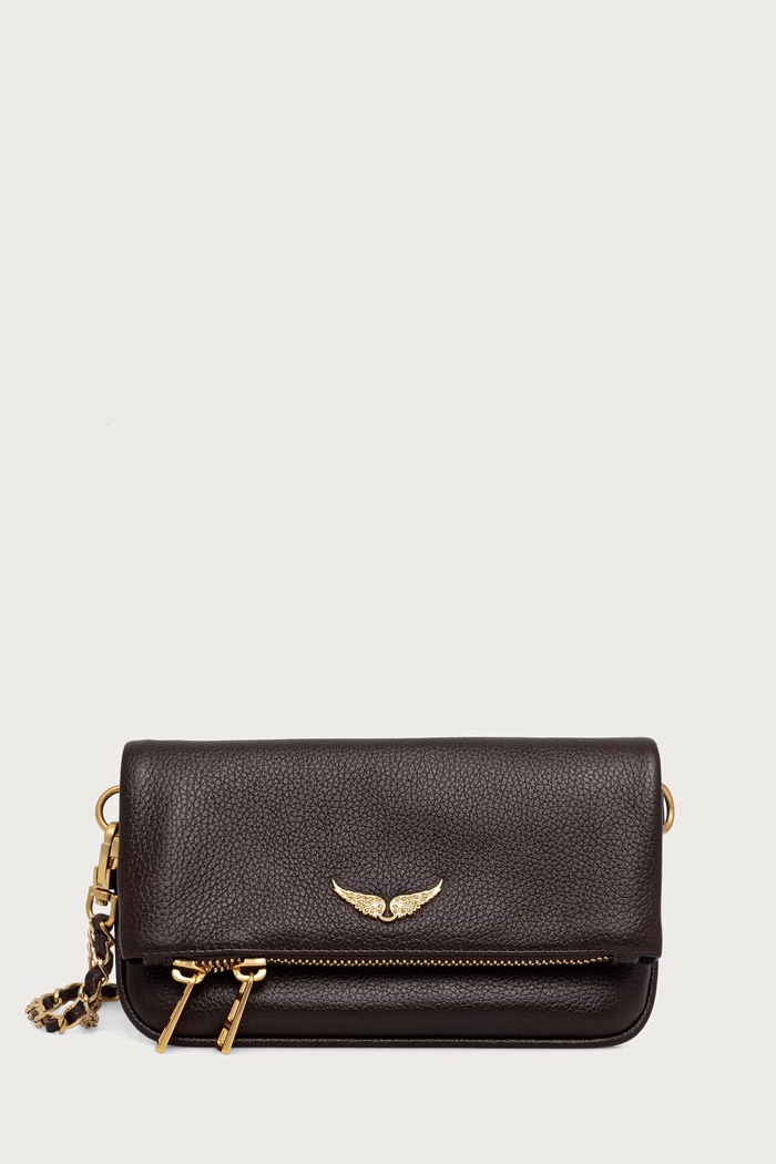 Zadig&Voltaire Crossbody torba za žene od kože ROCK NANO GRAINED LEATHER smeđa LWBA03975