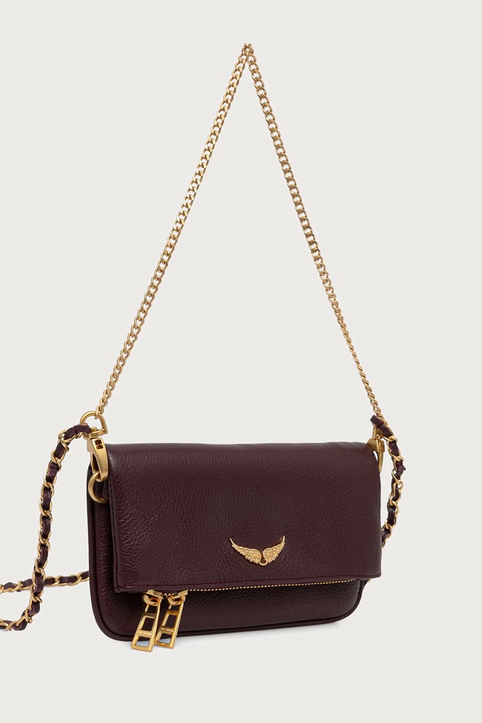 Zadig&Voltaire Torebka crossbody damska skórzana ROCK NANO GRAINED LEATHER LWBA03975 bordowy AA00