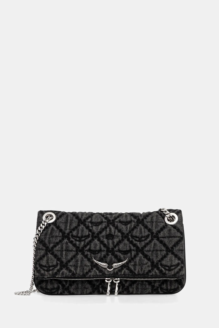 Kabelka ZADIG&VOLTAIRE ROCK II DENIM MONOGRAM nášivka černá LWBA04079